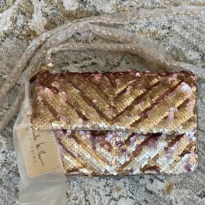 Nicole Miller Shimmering Gold and Pink Sequin Crossbody Bag